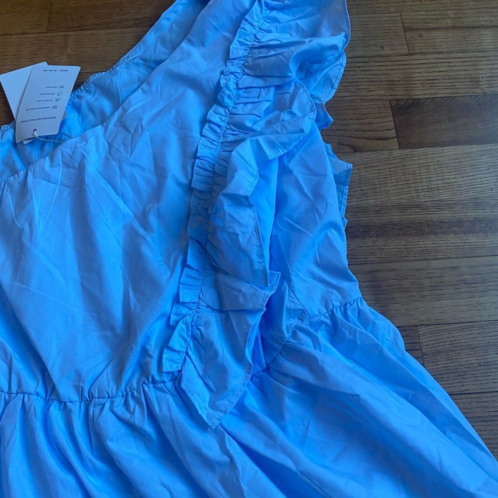 Zesica light blue dress Women’s size L one shoulder  asymmetrical ruffles party - Picture 9 of 11